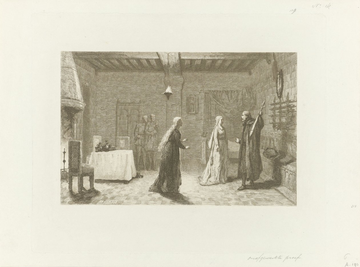Figuren in een binnenzaal van een kasteel door Jacob Taanman