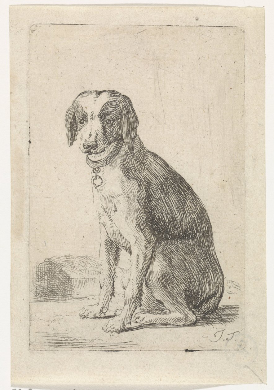 Zittende hond met halsband door Jacob Toorenvliet