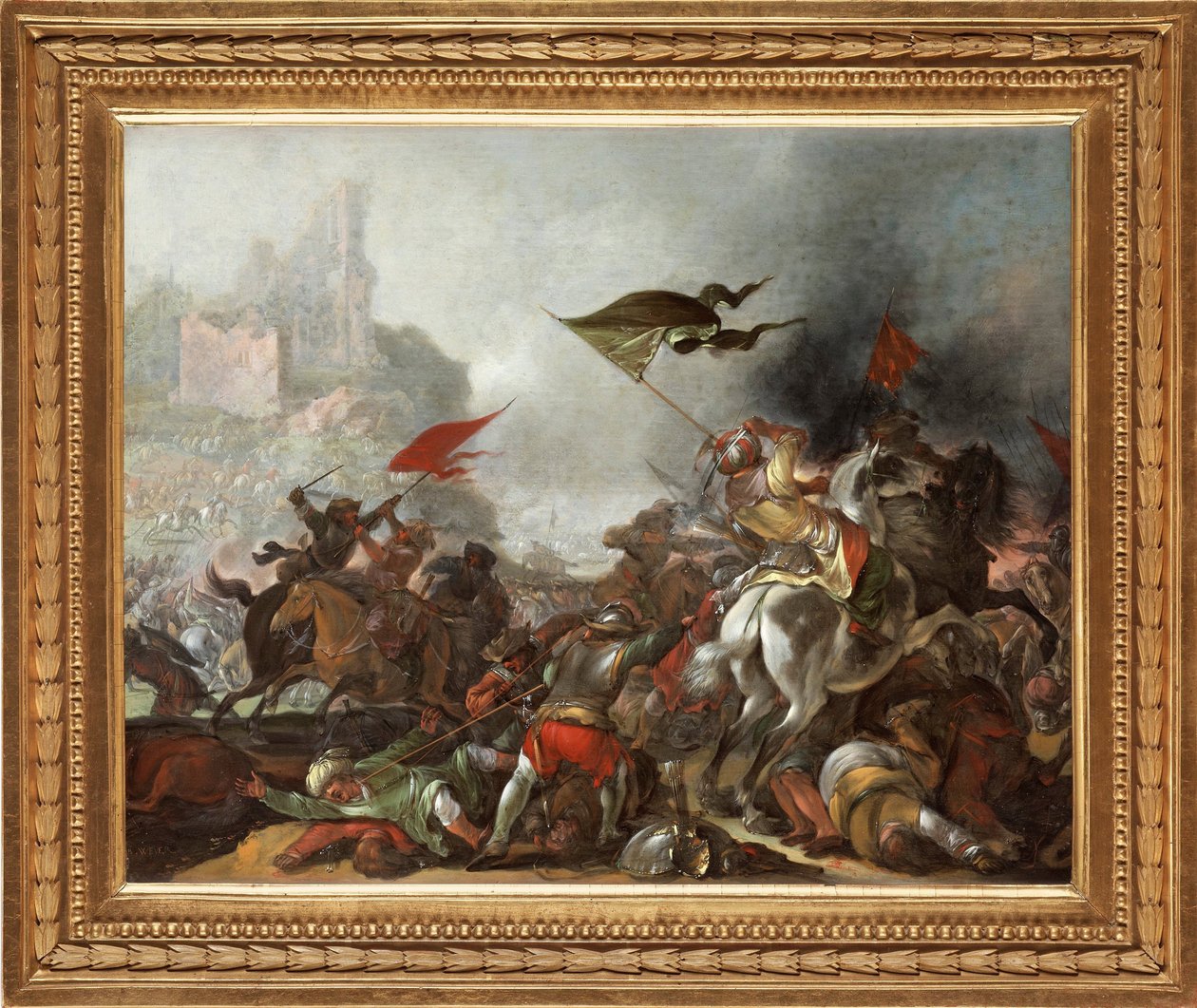 Slag tussen Turken en Christenen tijdens de val van Constantinopel door het Ottomaanse leger in 1453 door Jacob Weyer