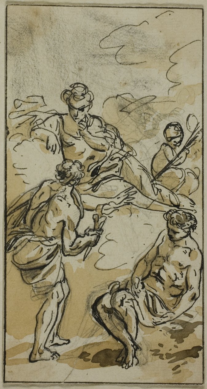 Godin verschijnt aan twee figuren door Jacob Wilhelm Mechau