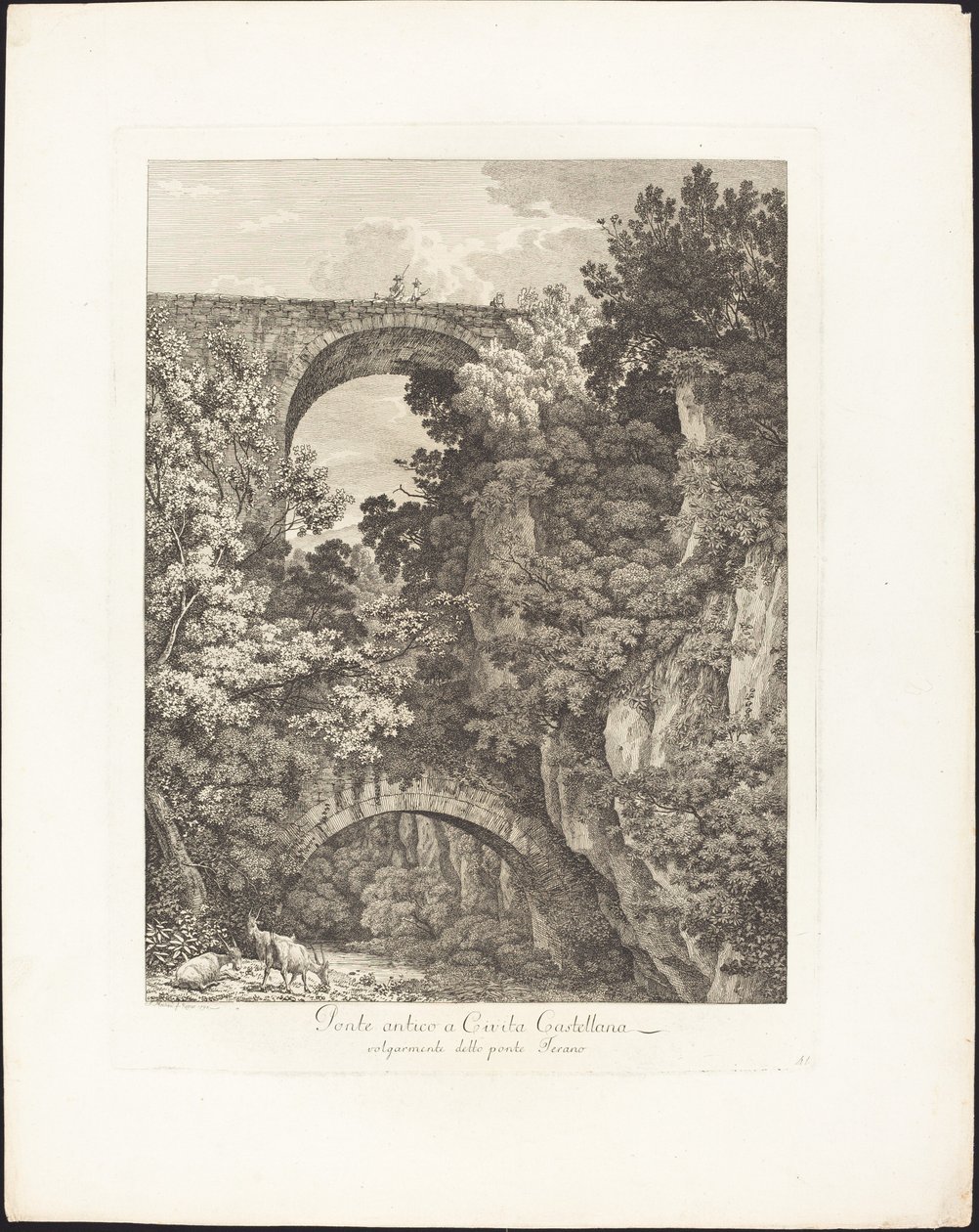 Oude Brug in Cività Castellana, in de volksmond Terano-brug genoemd door Jacob Wilhelm Mechau