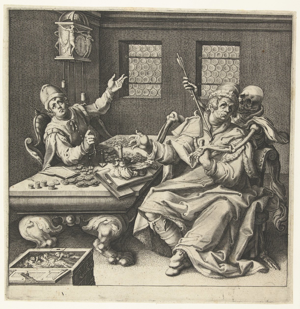 De geldwegers en de Dood door Jacob de Gheyn (II) (workshop of)