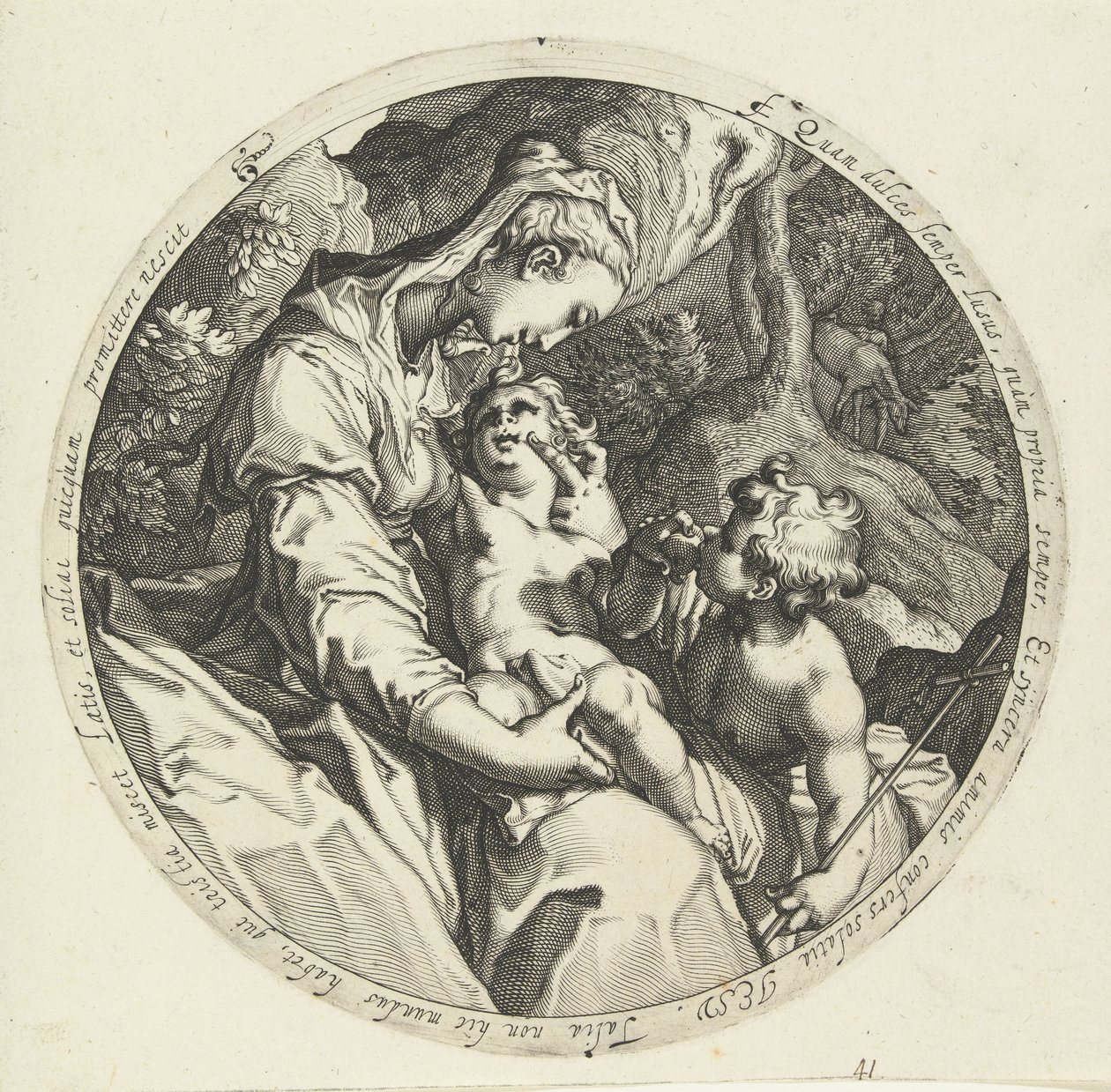 Maria met Christuskind en Johannes de Doper door Jacob de Gheyn (II) (workshop of)