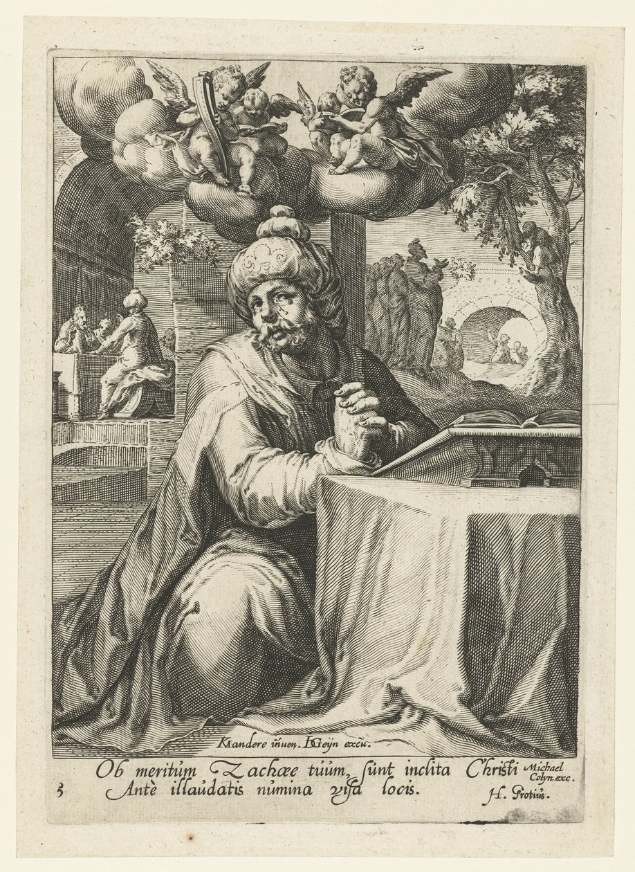 Zacheüs als berouwvolle zondaar door Jacob de Gheyn (II) (workshop of)