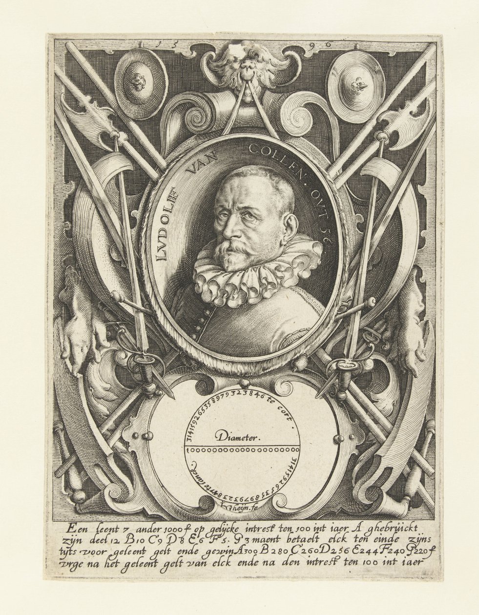 Portret van Ludolf van Ceulen op 56-jarige leeftijd door Jacob de Gheyn (II)