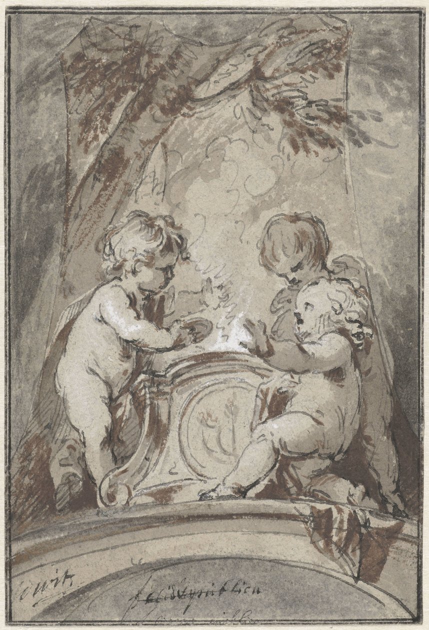 Allegorie met drie putti bij een altaar door Jacob de Wit