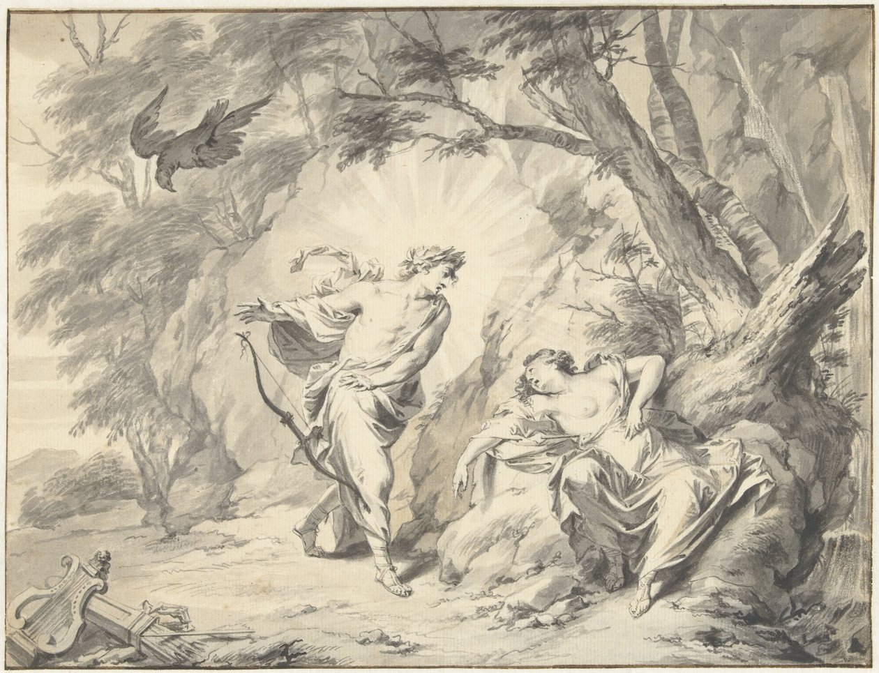 Apollo doorboort Coronis met een pijl door Jacob de Wit