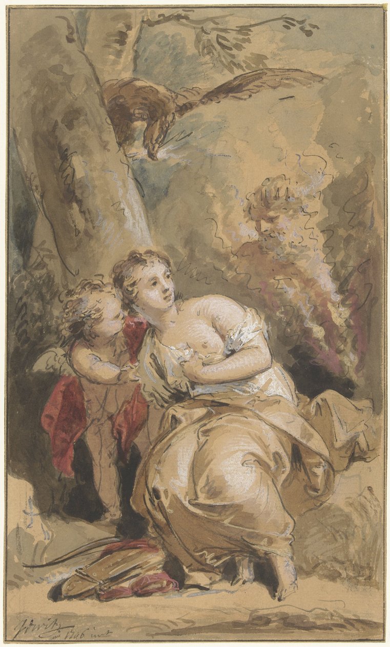 Callisto, Amor en Jupiter met de adelaar door Jacob de Wit