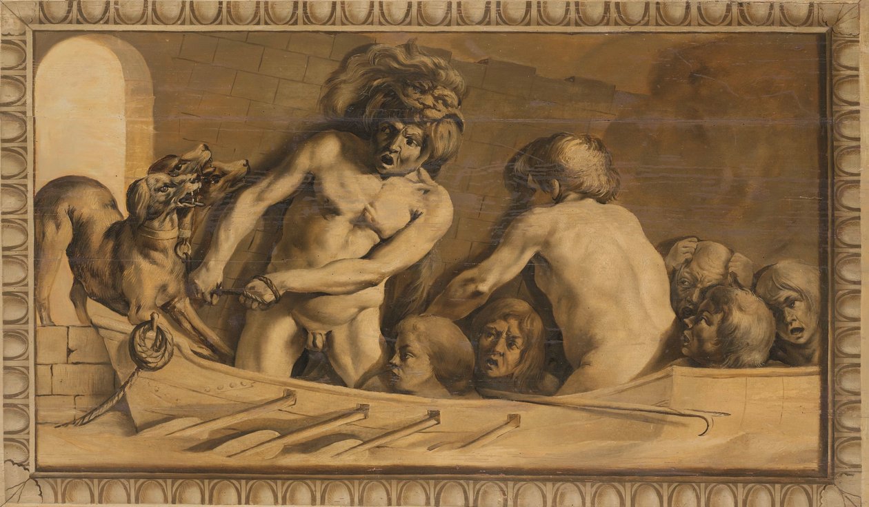Hercules haalt Cerberus uit de onderwereld (Charon, de veerman van de Styx) door Jacob van Campen