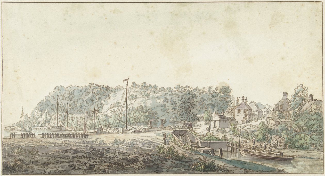 De sluis bij de Grebbe tussen Rhenen en Wageningen door Jacob van Liender