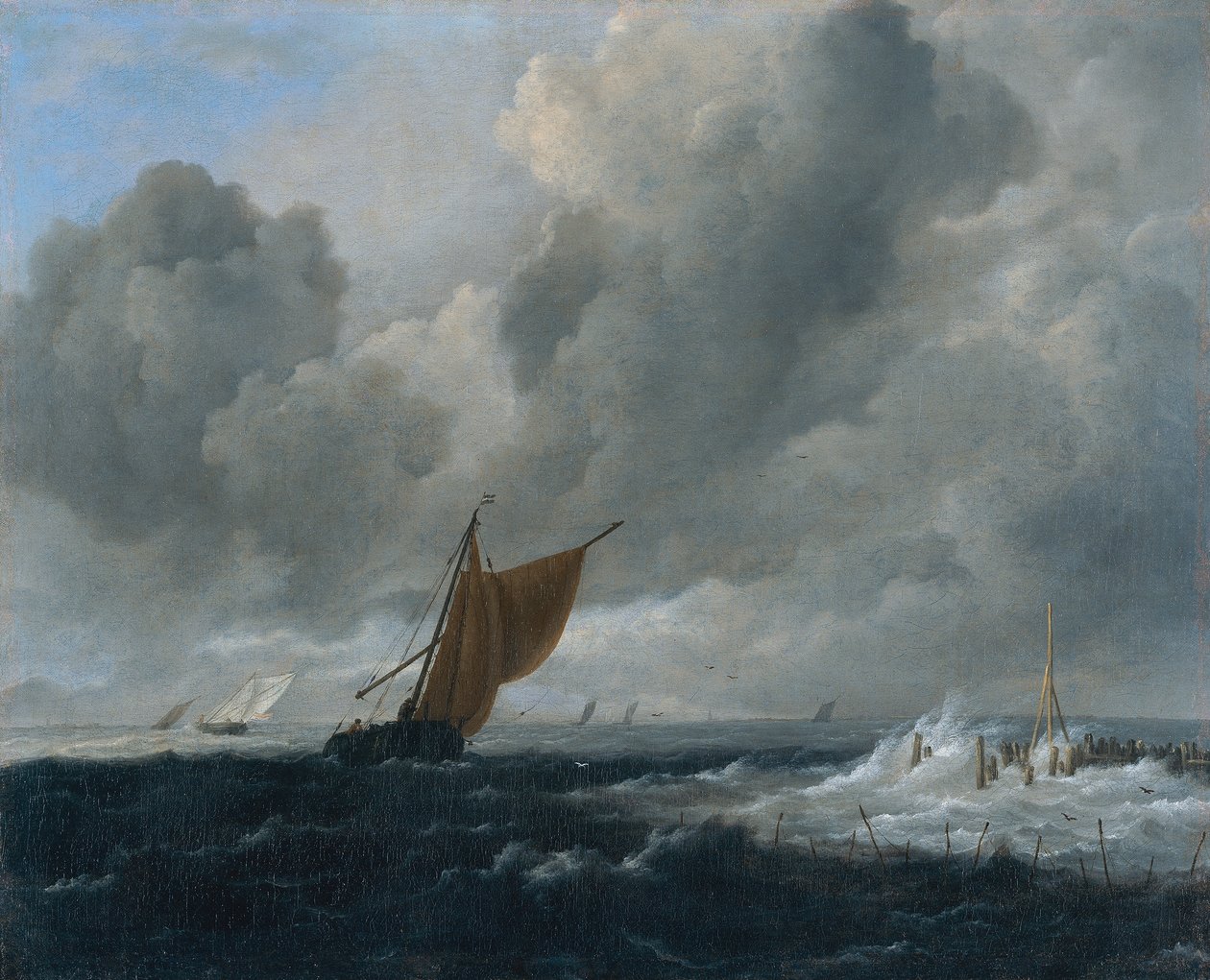 Dutch: Stormachtige zee met zeilschepen Stormy Sea with Sailing Vessels door Jacob van Ruisdael