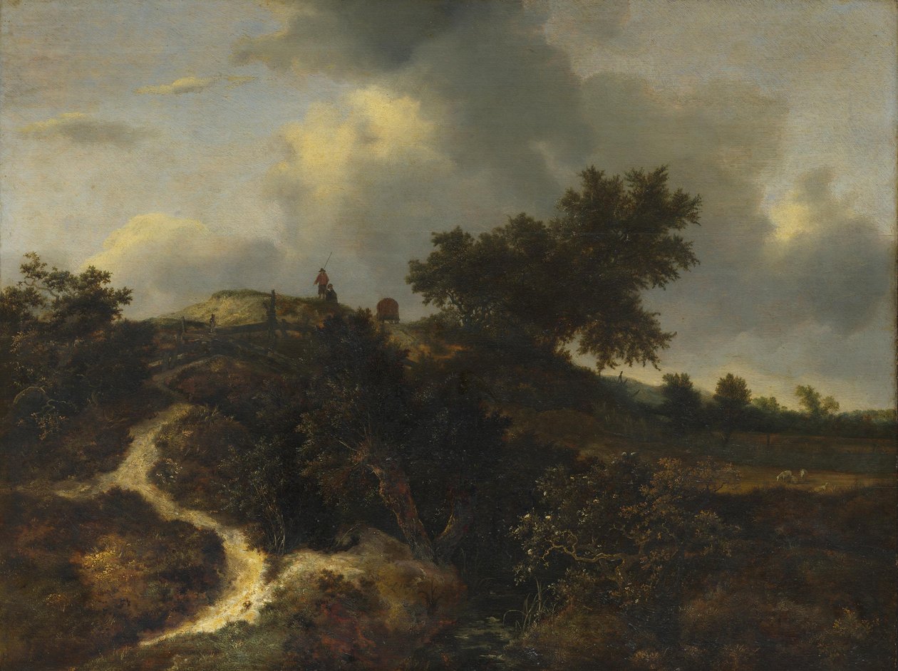 Zandheuvels begroeid met bomen door Jacob van Ruisdael