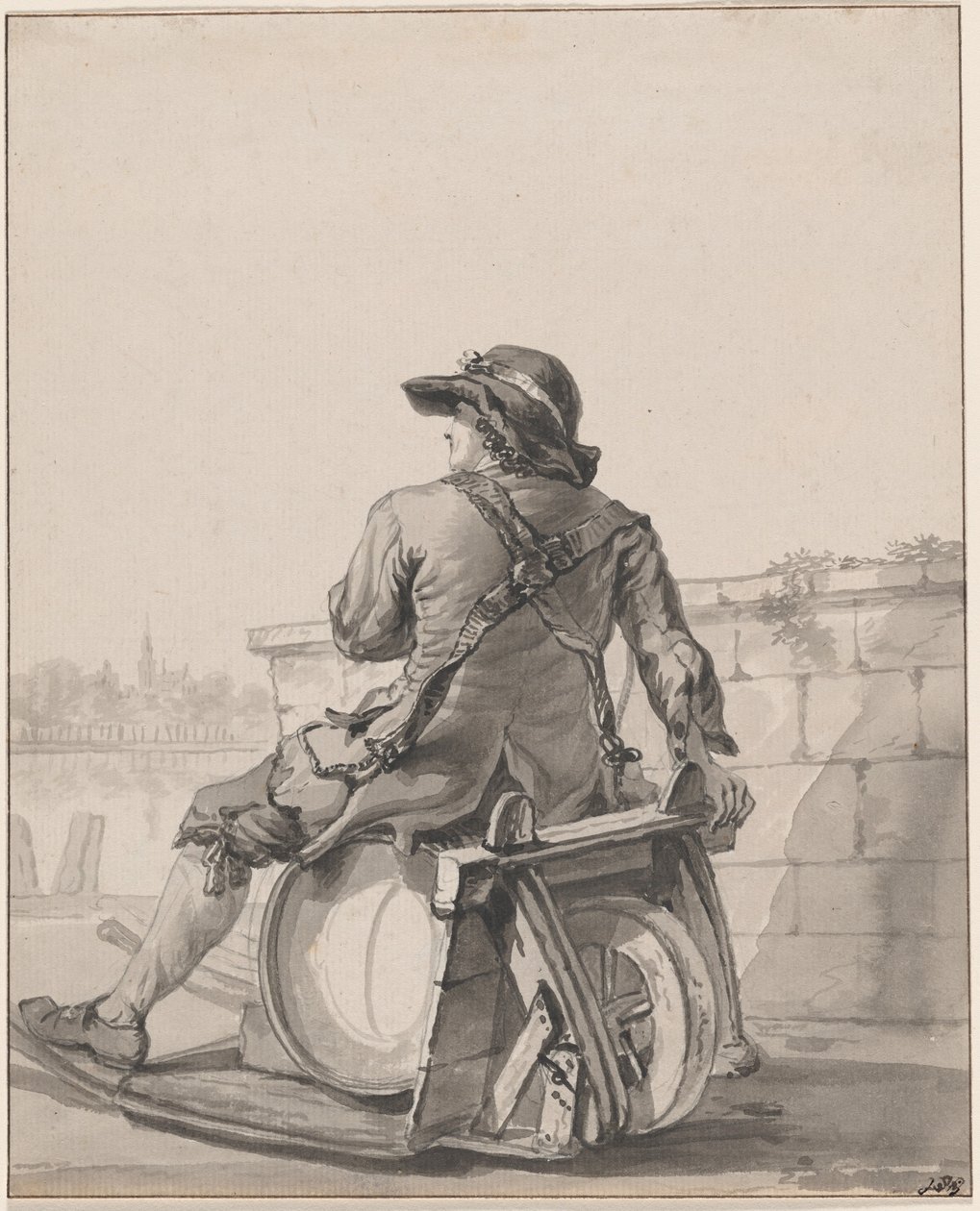 Man Zittend op een Vat op een Kruiwagen door Jacob van Strij