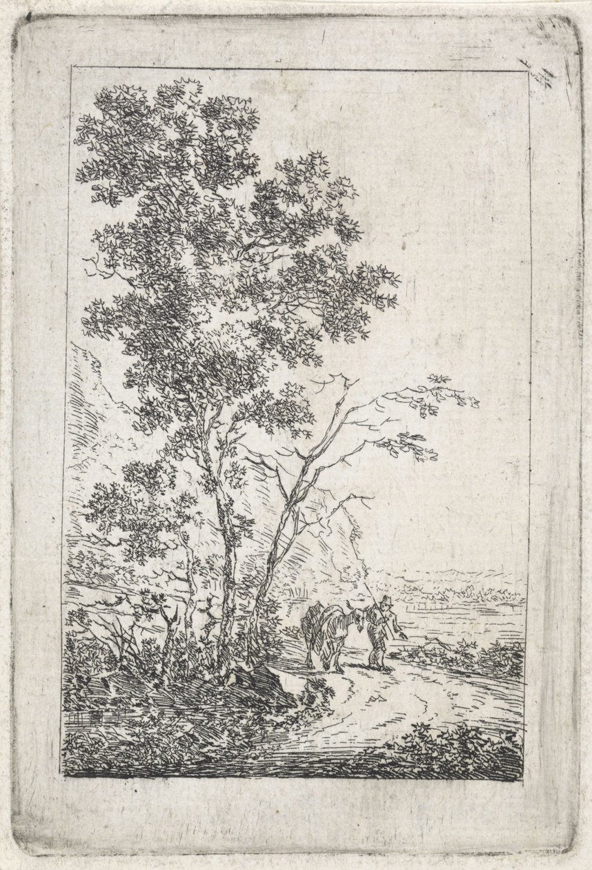 Man met ezel in een landschap door Jacob van Strij