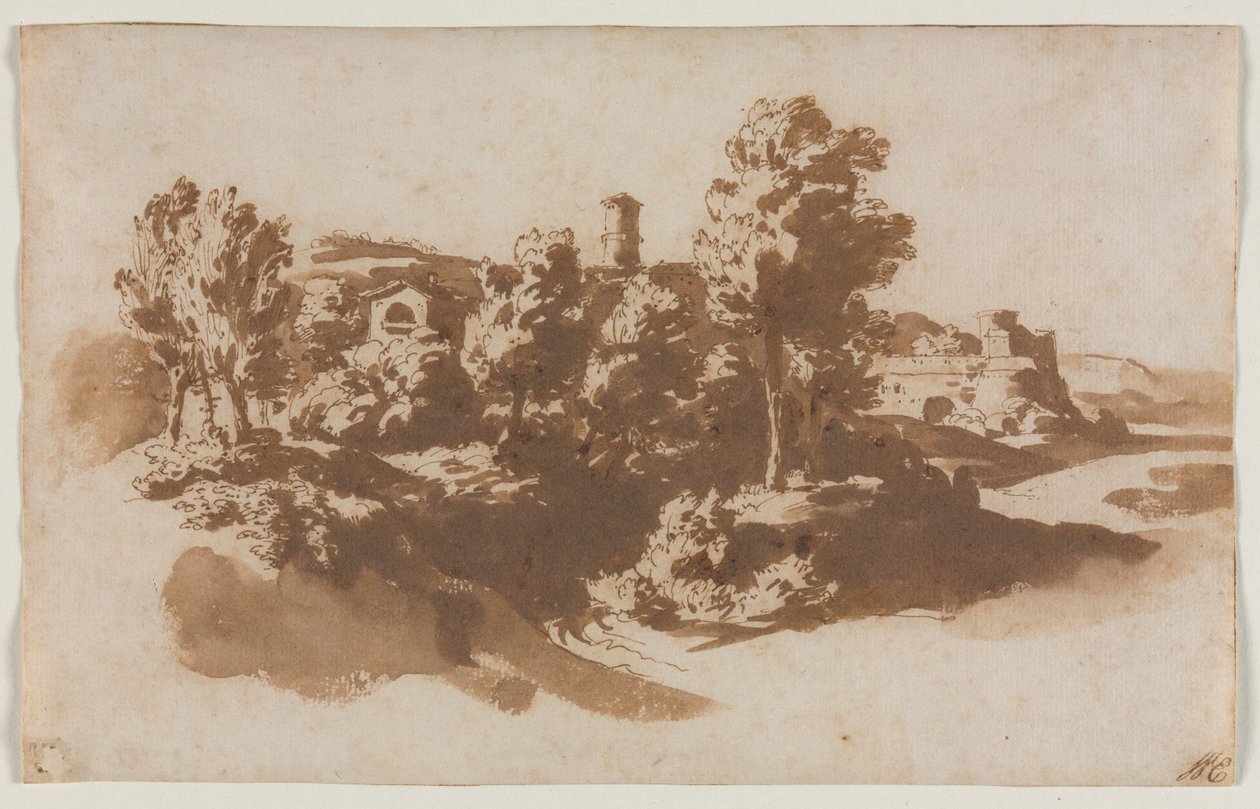 Landschap met vestingwerken tussen Marino en Frascati door Jacob van der Ulft