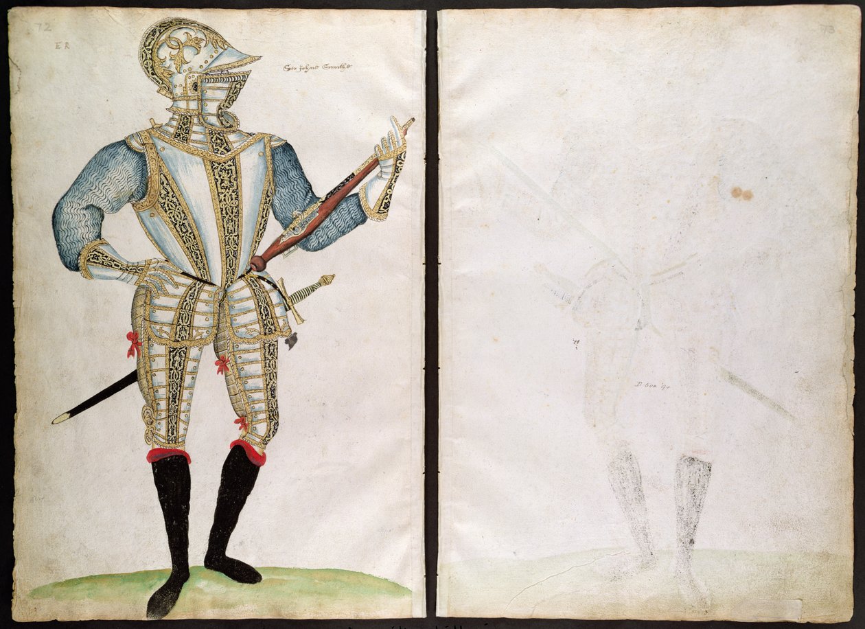 Harnas voor Sir John Smith, uit Een Elizabethaans Wapenboek door Jacobe Halder