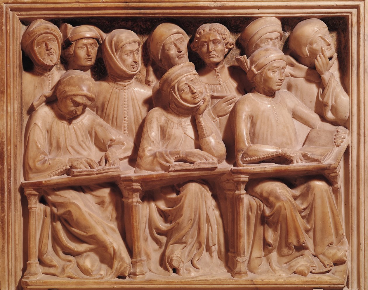Groep studenten uit Bologna, van het graf van Giovanni da Legnano door Jacobello and Pier Paolo dalle Masegne