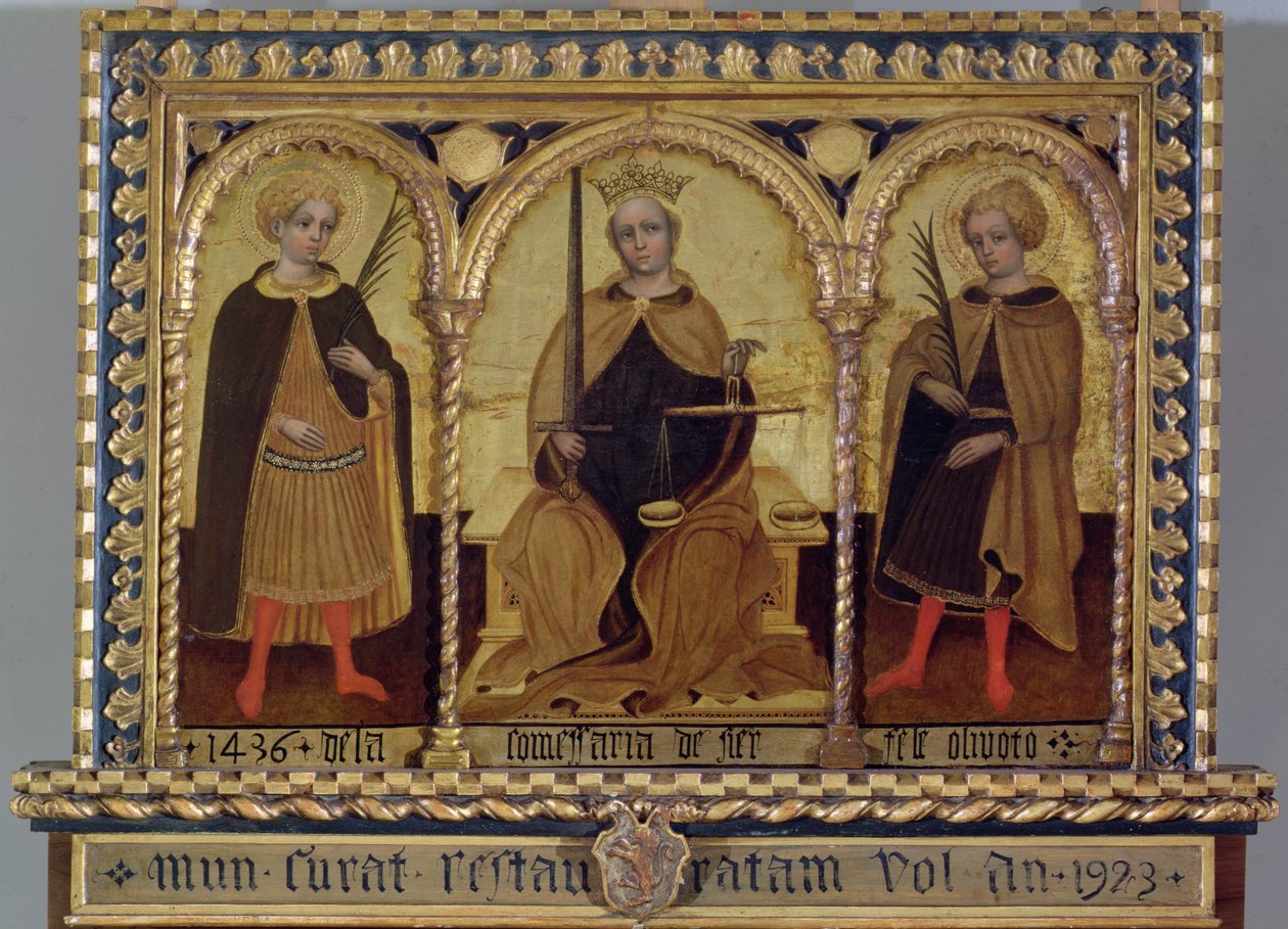 Gerechtigheid tussen St. Felix en St. Fortunato door Jacobello del (attr. to) Fiore