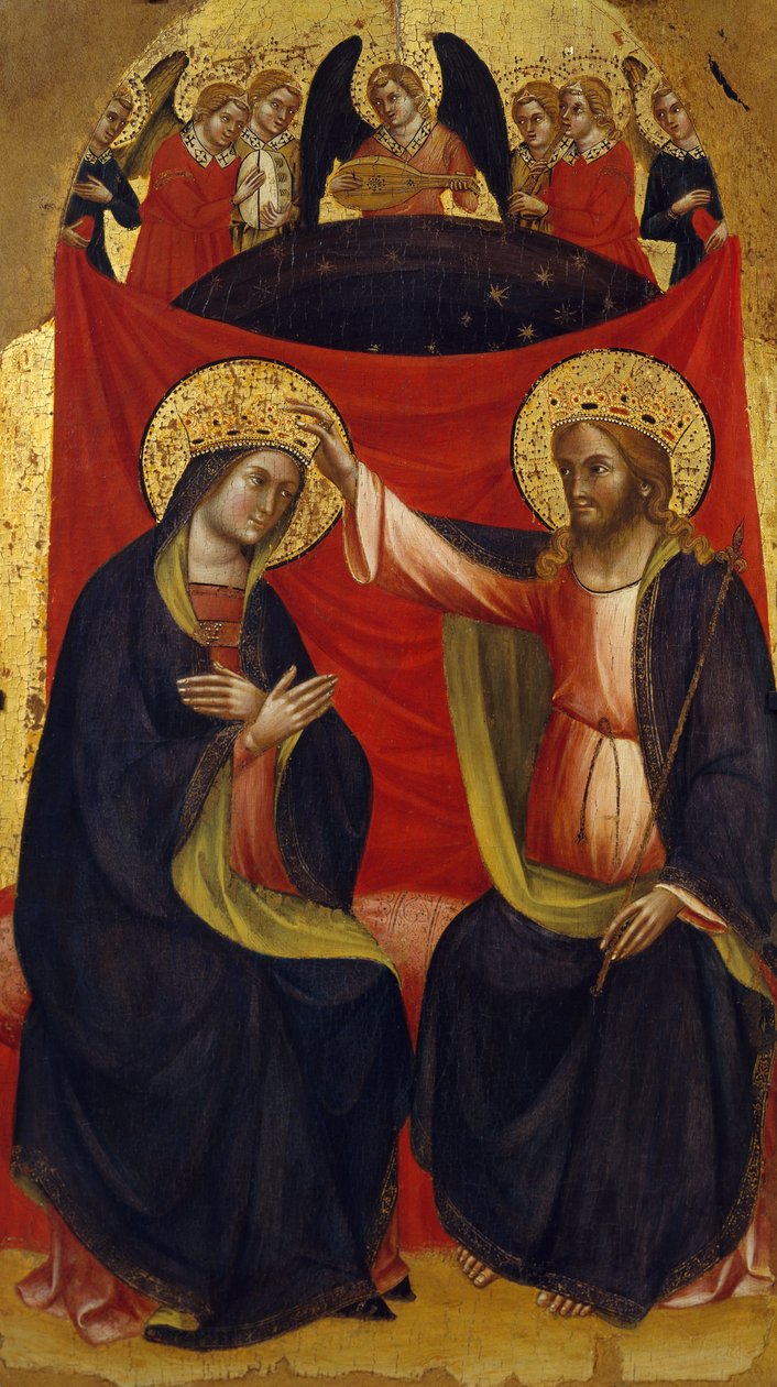 Kroning van de Maagd, detail van het centrale paneel van Triptiek met Kroning van de Maagd en Heiligen door Jacobello van Bonomo door Jacobello di Bonomo
