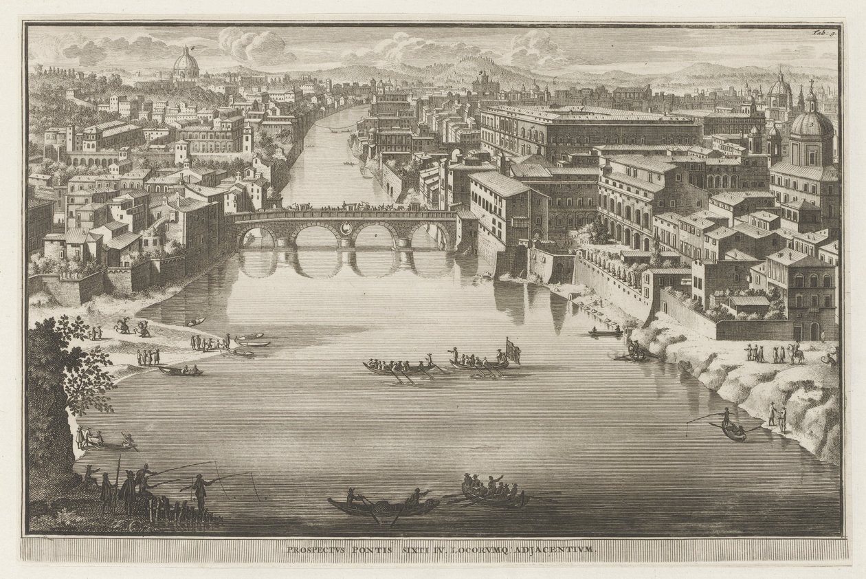 Gezicht op Rome met de Ponte Sisto over de rivier de Tiber door Jacobus Baptist