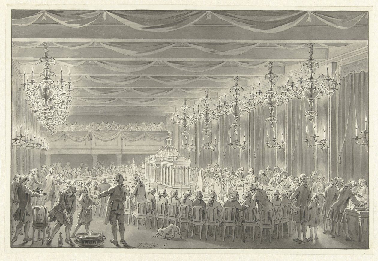 Alliantiemaaltijd te Amsterdam, 1786 door Jacobus Buys (signed by artist)