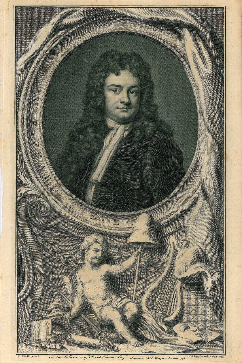 Sir Richard Steele door Jacobus Houbracken