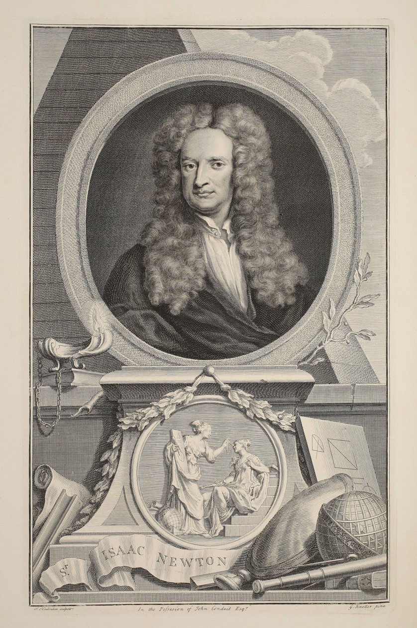 Portret van Isaac Newton, illustratie uit 