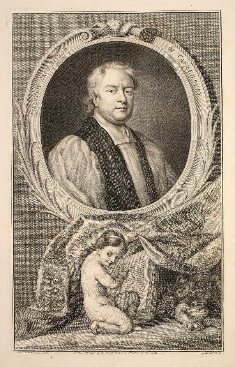 Portret van Tillotson, Aartsbisschop van Canterbury, illustratie uit 