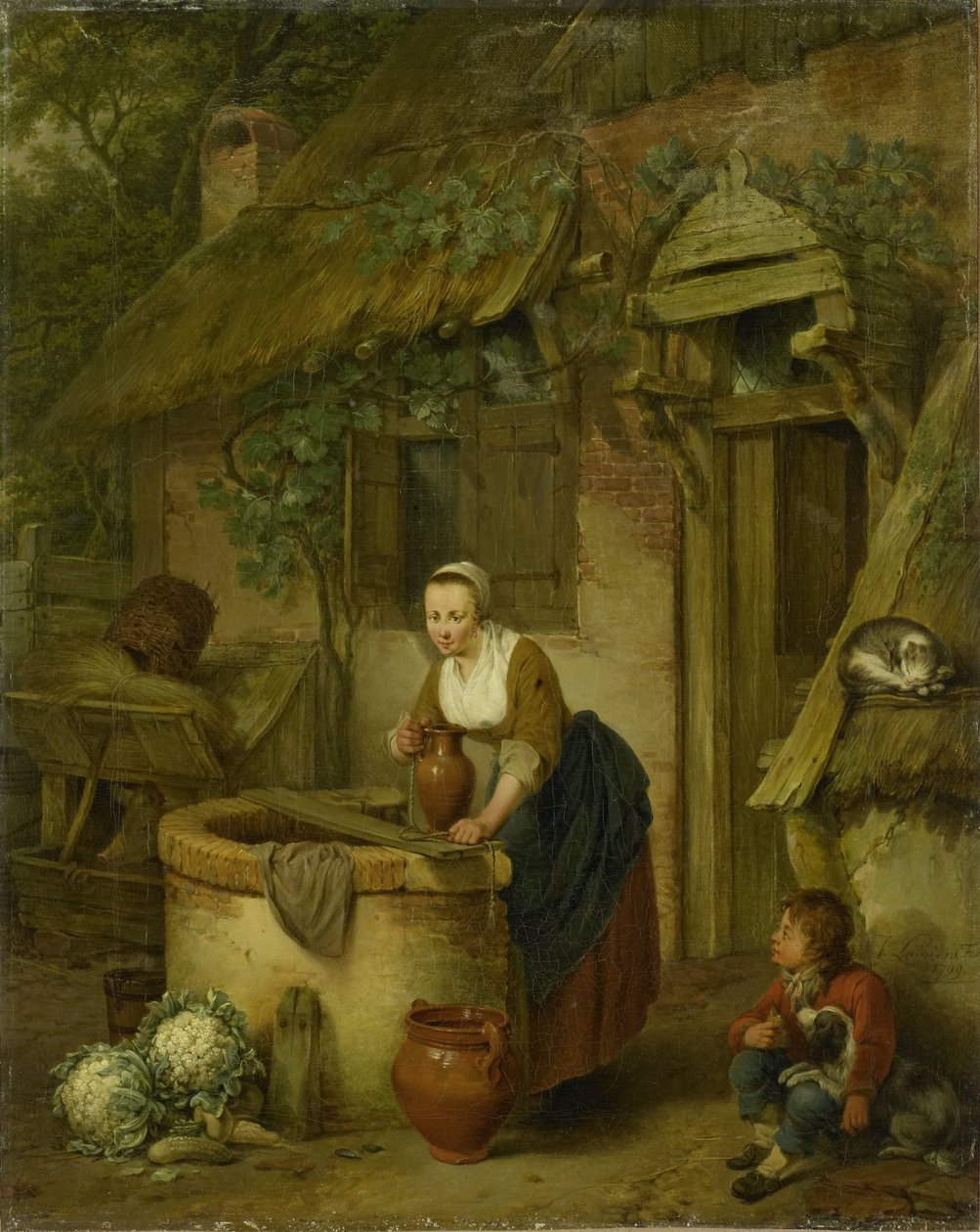 Vrouw die water uit een put haalt door Jacobus Johannes Lauwers