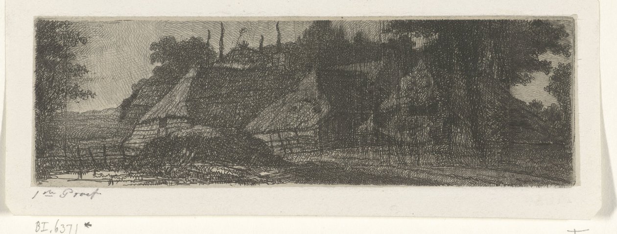 Landschap met drie boerderijen door Jacobus Ludovicus Cornet