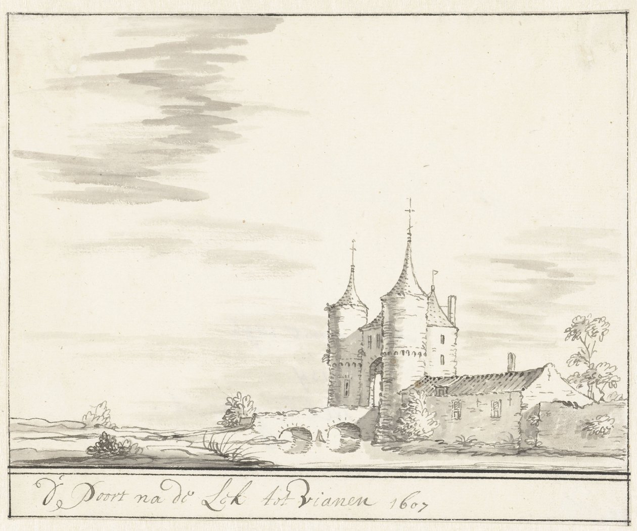 De poort aan de Lek te Vianen in 1607 door Jacobus Stellingwerff