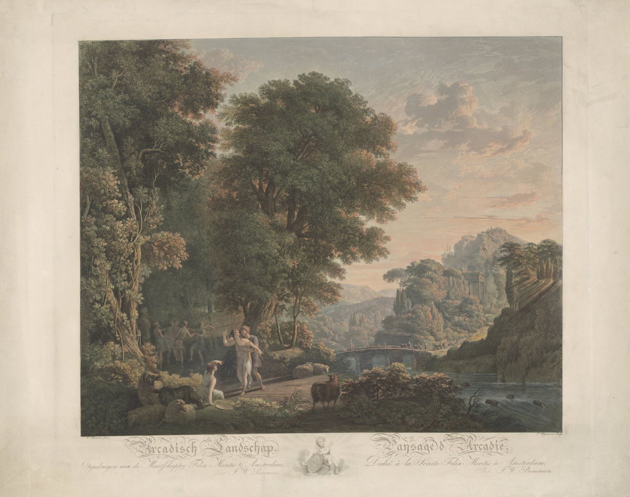 Arcadisch landschap met dansende figuren door Jacobus Wijsman