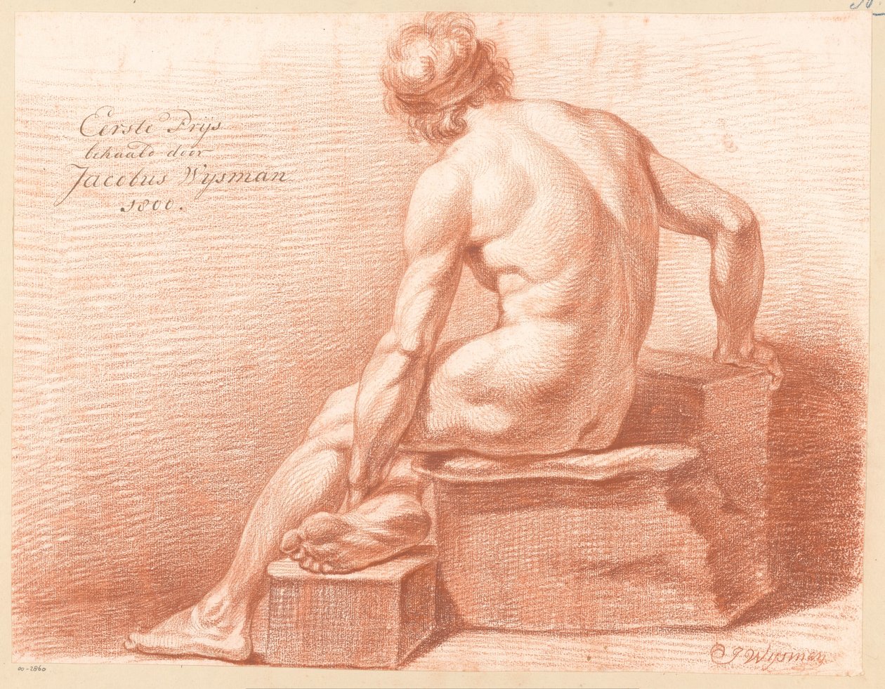 Zittend mannelijk naakt, op de rug gezien (1e prijs 1800) door Jacobus Wijsman