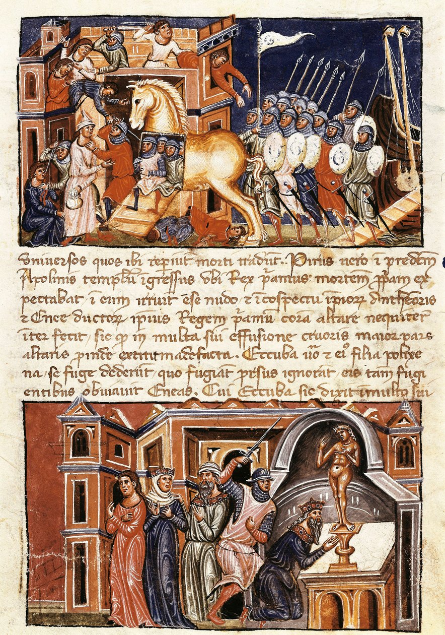 Belegering en aanval op de stad Troje, miniatuur uit "Historia destructionis Troiae" door Guido delle Colone door Jacome Cromberger