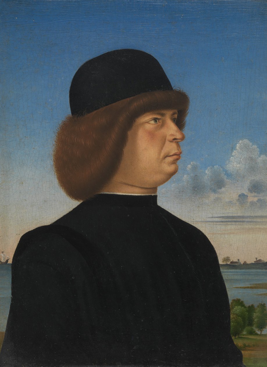 Portret van Alvise Contarini, verso Een vastgebonden ree, ca. 1485-95 door Jacometto Veneziano