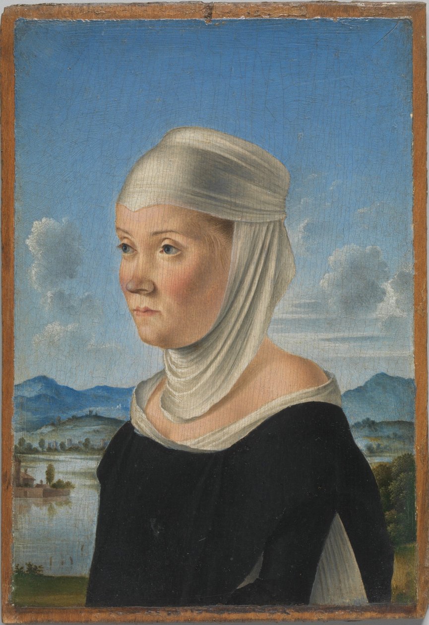 Portret van een vrouw, mogelijk een non van San Secondo; (verso) Scène in Grisaille door Jacometto Veneziano
