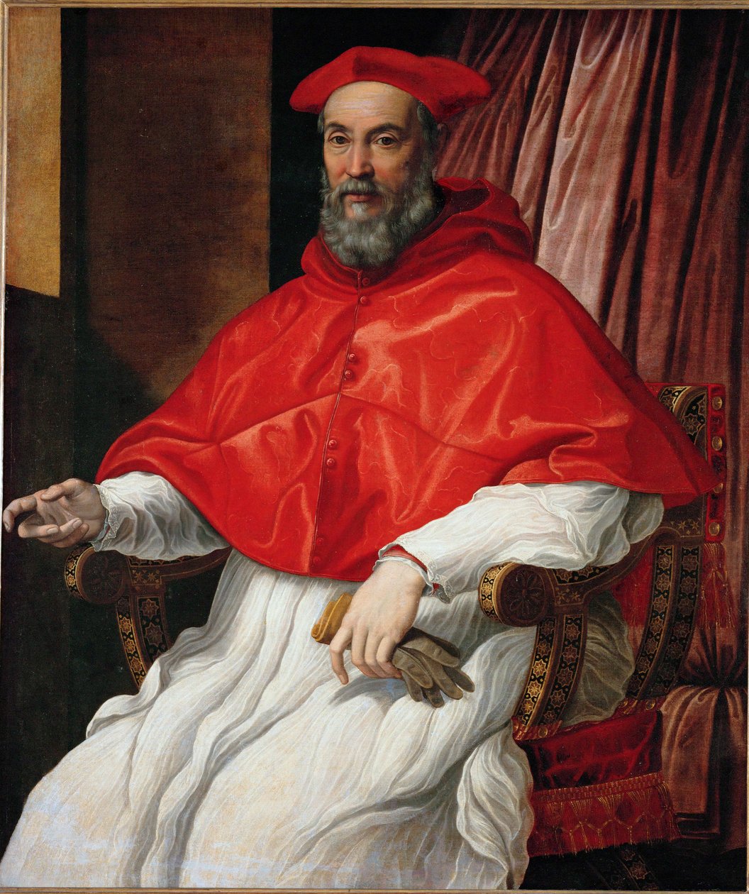 Portret van een kardinaal ... (schilderij op doek) door Jacopino del Conte