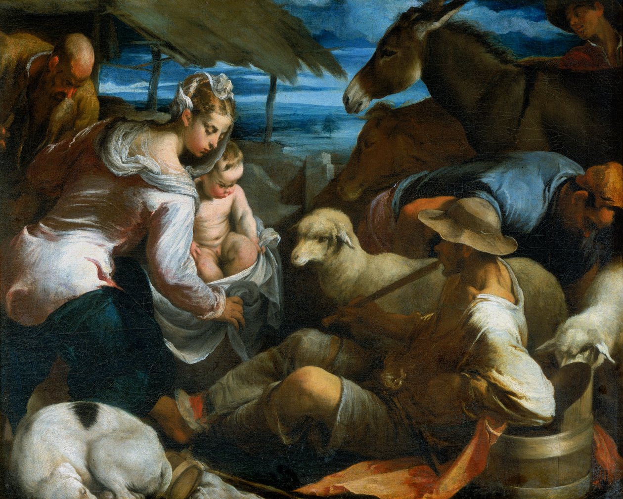 Aanbidding van de herders door Jacopo Bassano