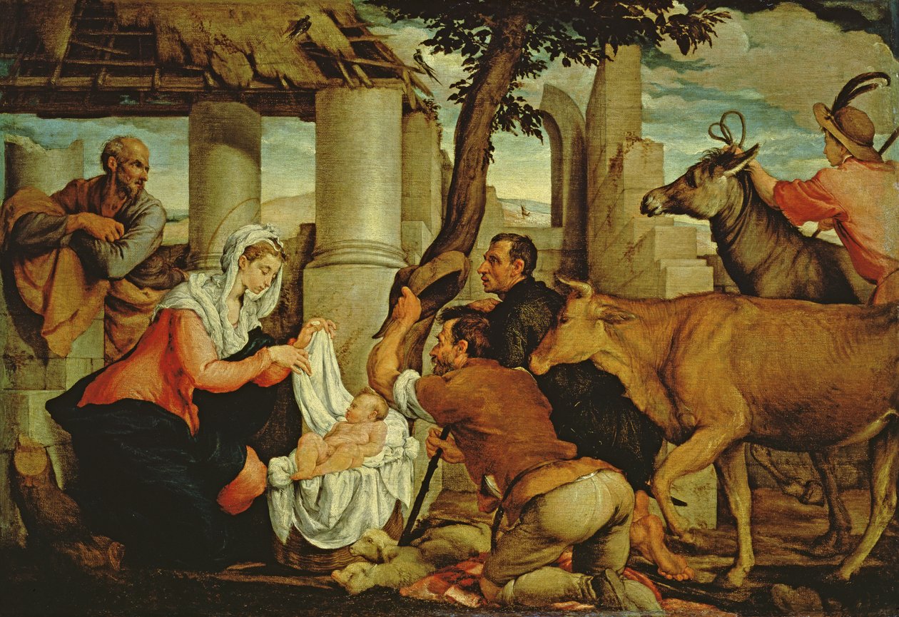 De aanbidding van de herders door Jacopo Bassano
