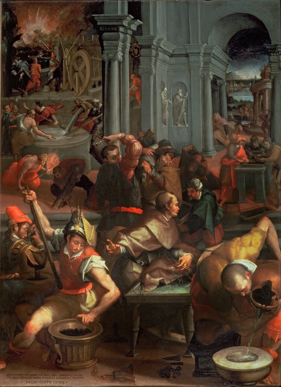De uitvinding van buskruit in 1313, 1572 door Jacopo Coppi