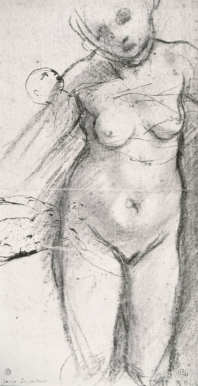 Studie van een naakte vrouw tot aan de knieën door Jacopo Pontormo