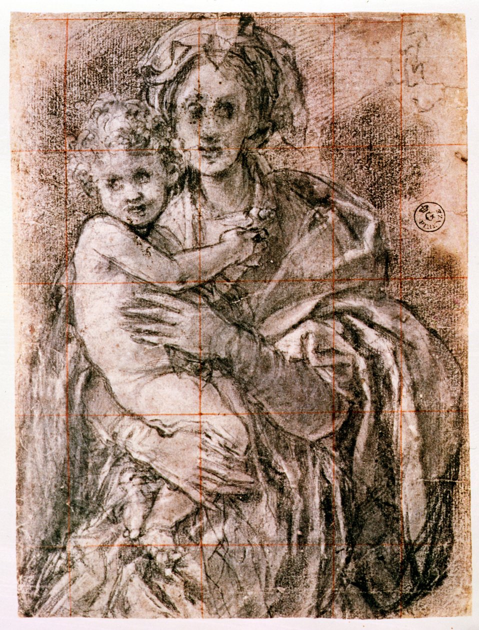 Studie voor De Maagd en het Kind met St. Jozef en Johannes de Doper, 1521-27 (detail) door Jacopo Pontormo
