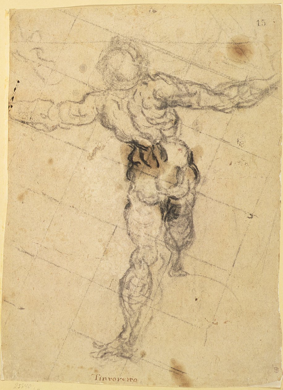 Studie van een Mannelijk Naakt van Achteren door Jacopo Robusti Tintoretto