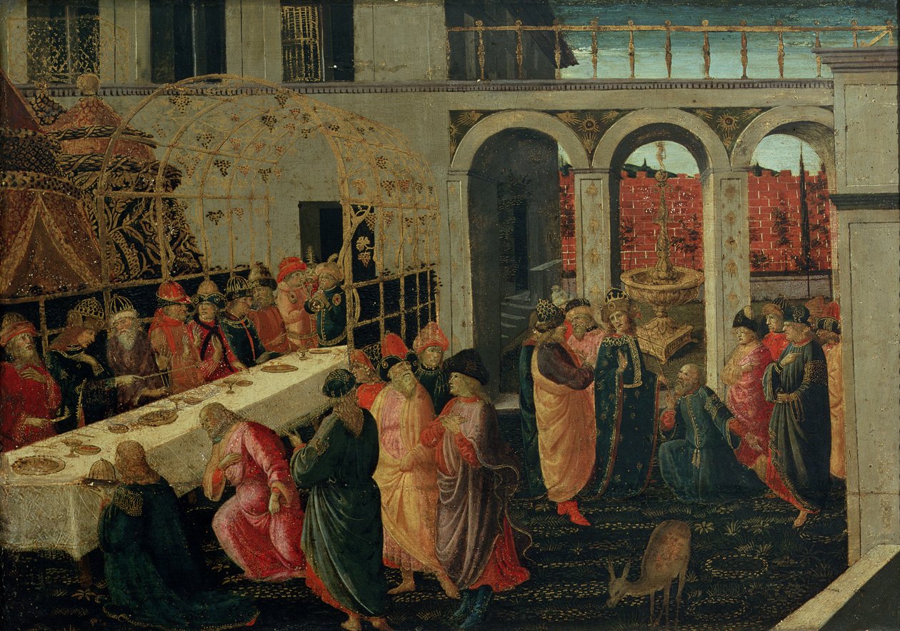 Het banket van Ahasveros door Jacopo del Sellaio