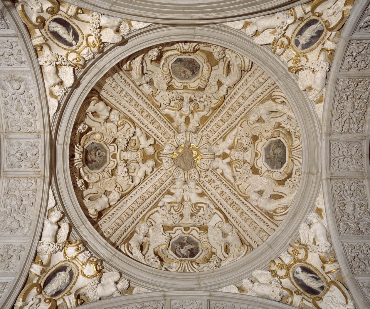 Detail van het plafond in de Sansovino Galerij, Venetië, ca. 1537 door Jacopo (1486 1570) Sansovino
