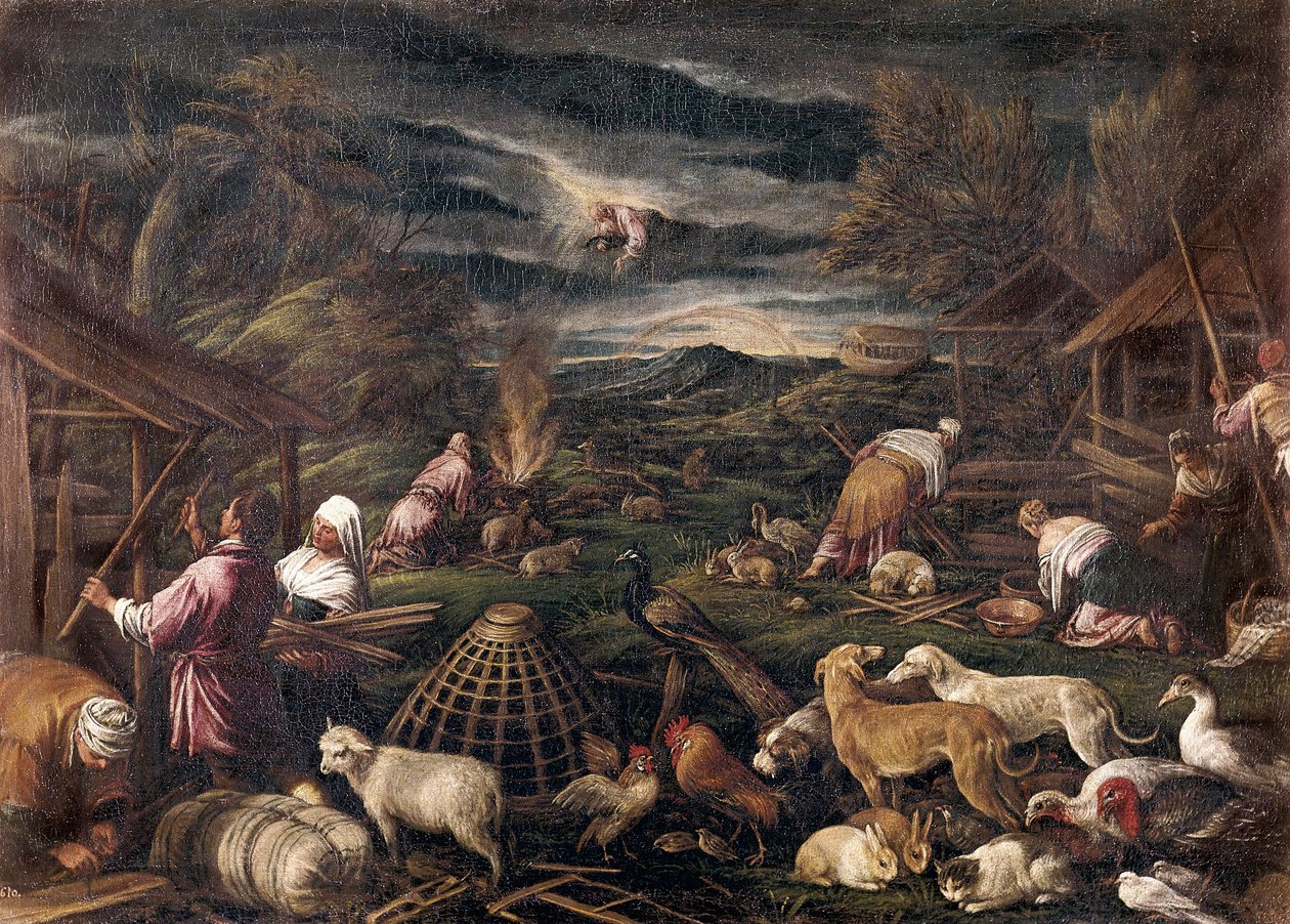 Noach na de zondvloed door Jacopo Bassano