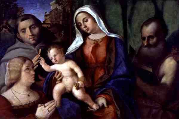 Sacra Conversazione met een Donor door Jacopo (c.1480 1528) Palma