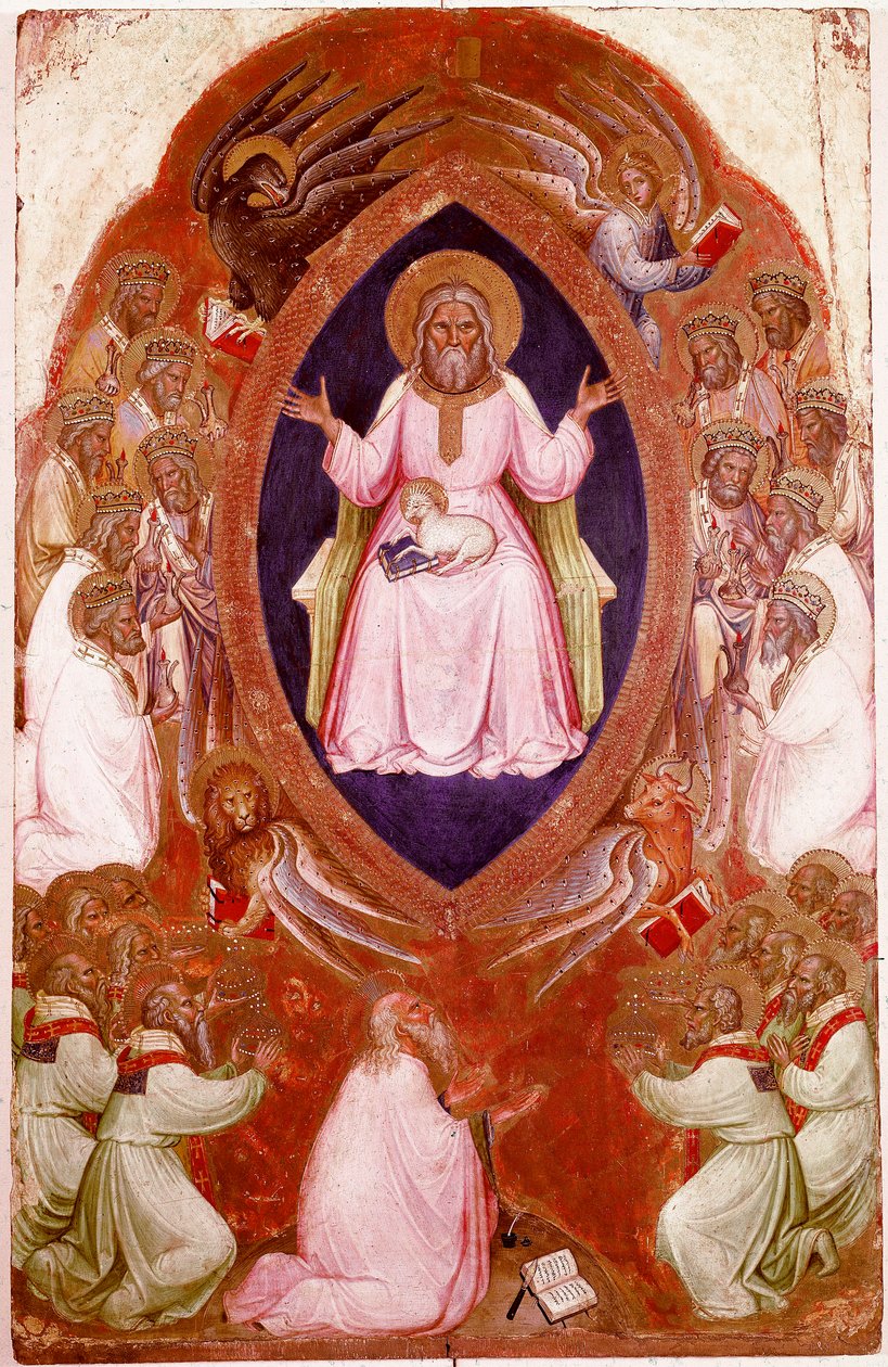 Centraal paneel van de Polyptiek van de Openbaring: de Visie van Sint Jan de Evangelist door Jacopo Alberegno