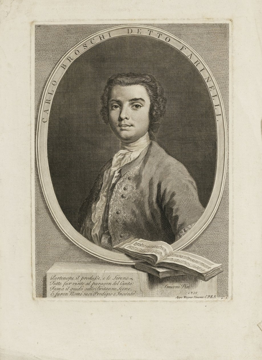 Portret van de zanger Farinelli Carlo Broschi 1705-1782, 1735 door Jacopo Amigoni