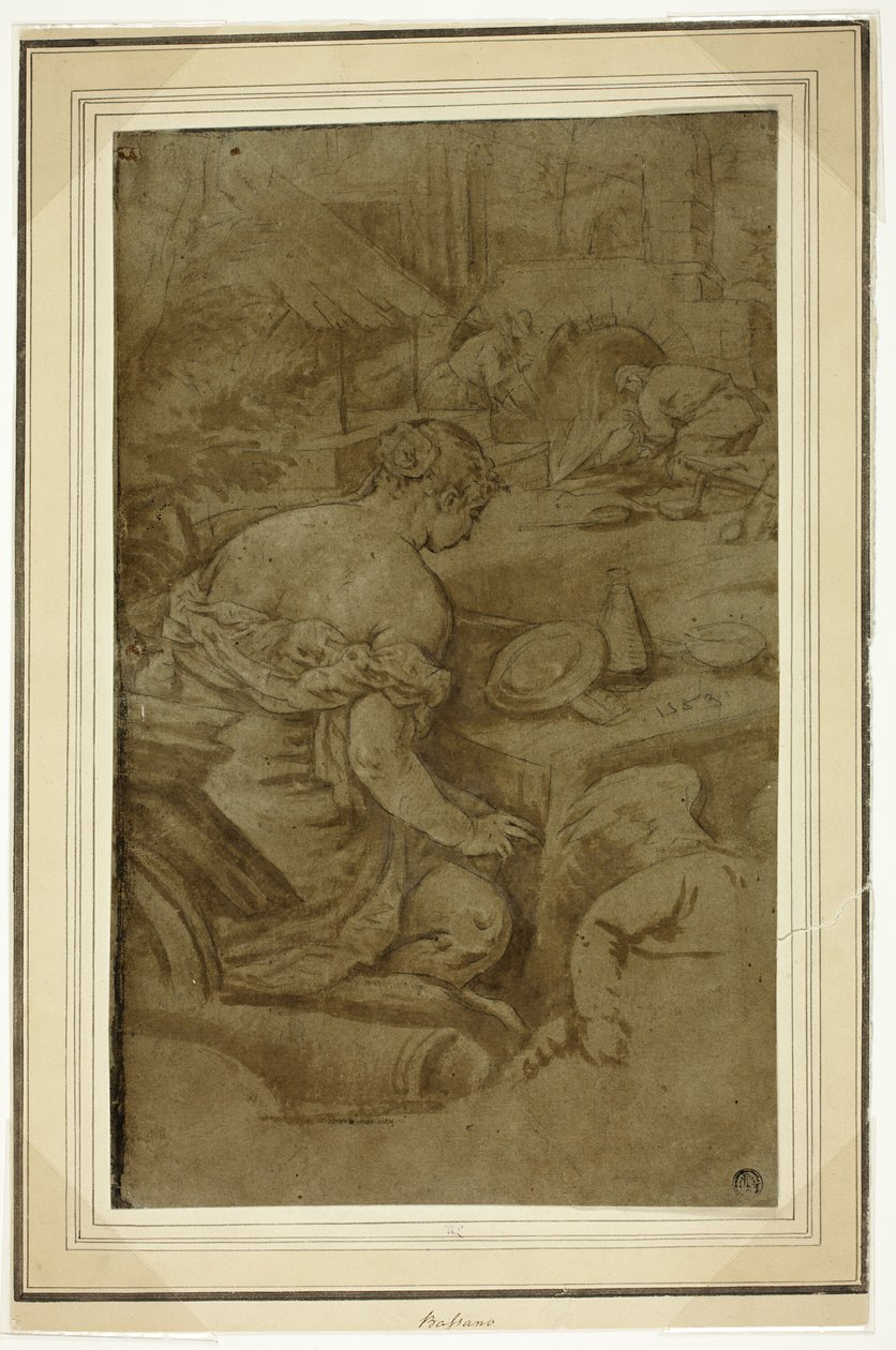 Allegorie van vuur (Venus in de smederij van Vulcanus) door Jacopo Bassano
